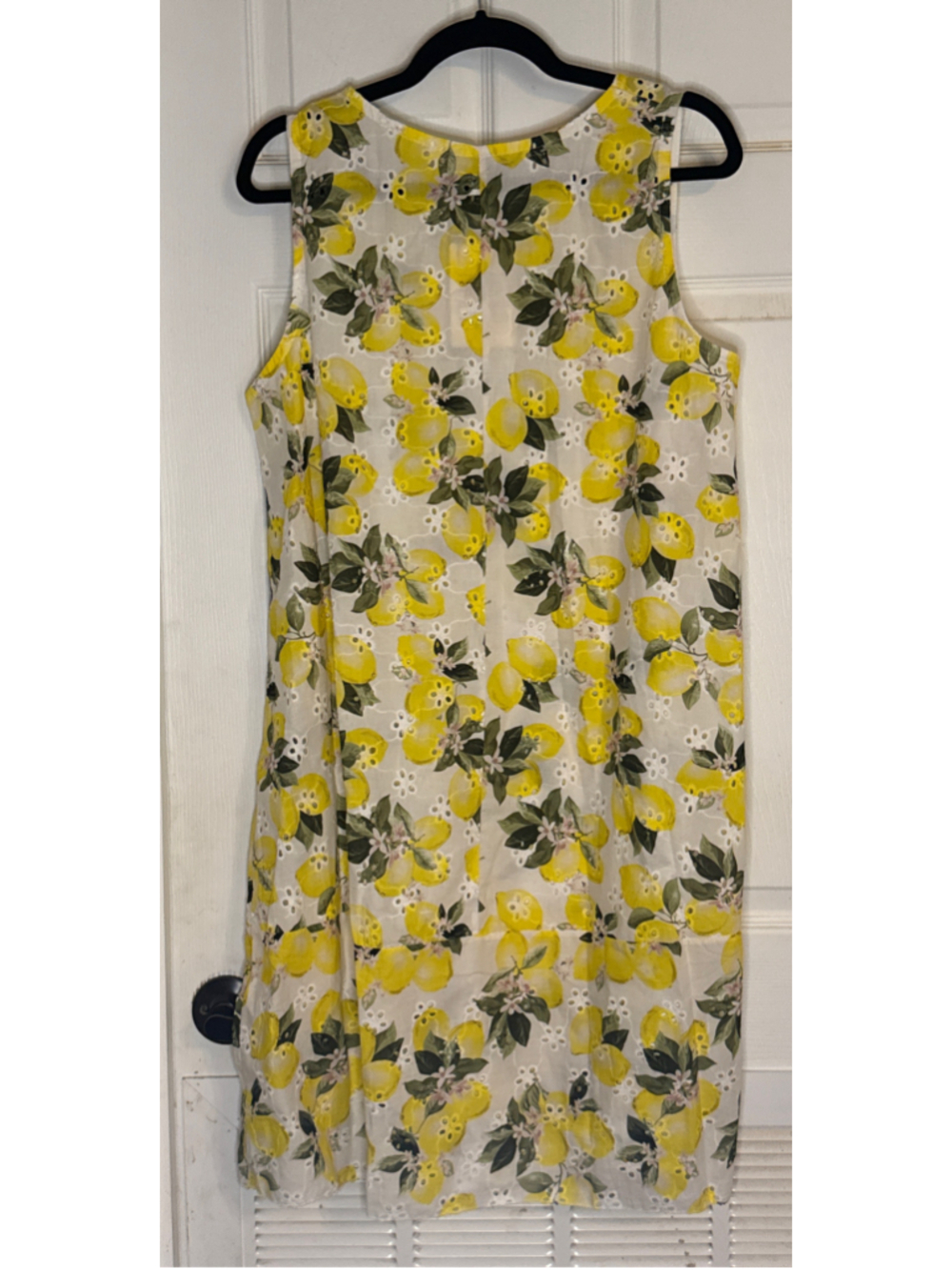 Freestyle Lemon Print Eyelet Sleeveless Dress, White/Yellow Made in Italy - Picture 3 of 6